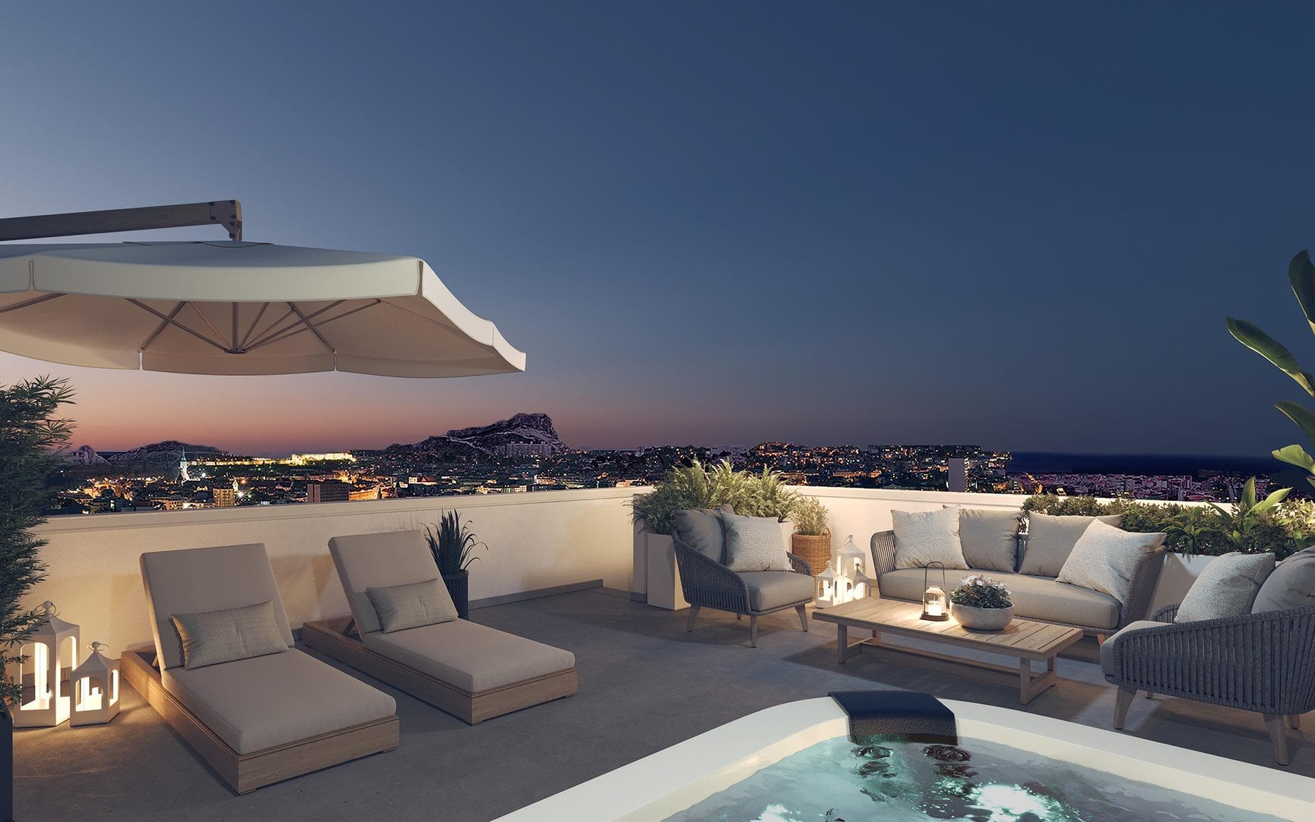 Newly built residential in San Agustin, Alicante, with stunning views of the city and the sea.